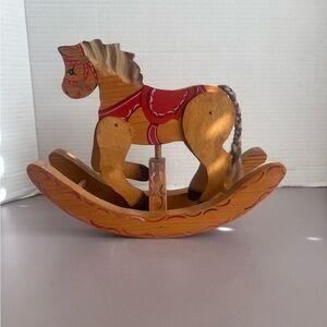 Vintage Wooden Rocking Horse Toy - Brown and Red